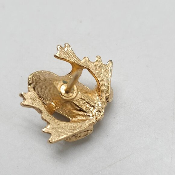 Gold Tone Avon Frog Lapel Pin Green Rhinestone Eyes Textured Finish - Picture 5 of 5